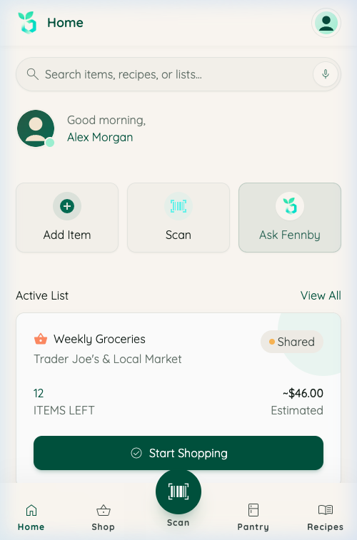 Fennby home dashboard screen