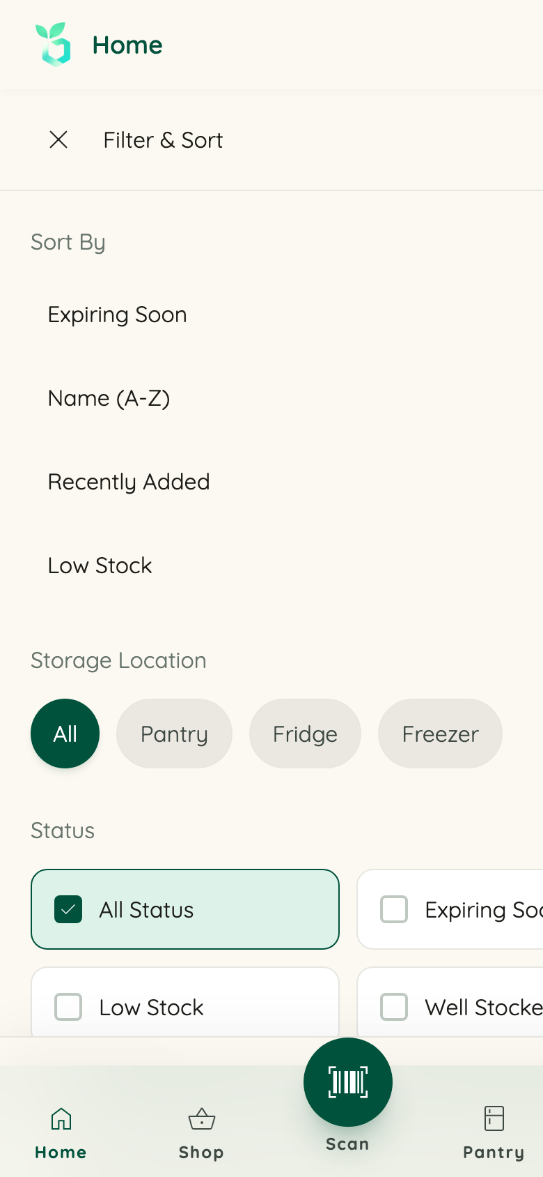 Fennby pantry tracking screen